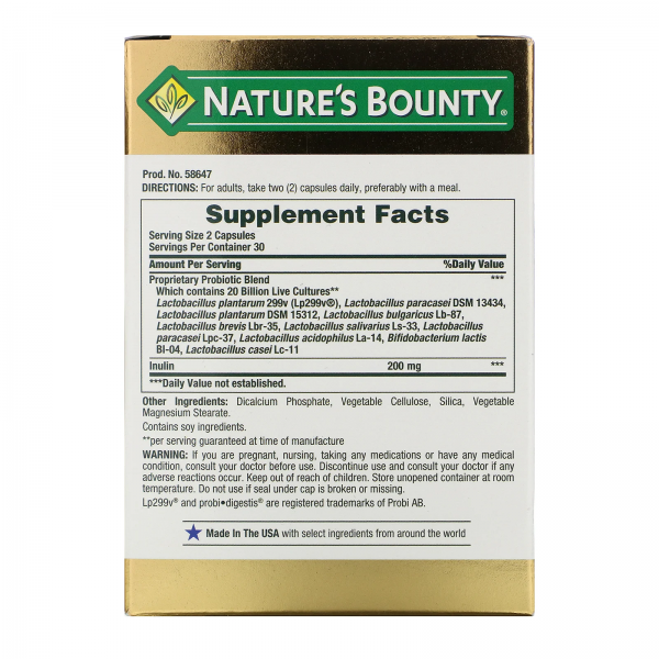 Natures Bounty Ultra Strength Probiotic 10 20 Billion Live Cultures 60 Capsules U Fitnutrition